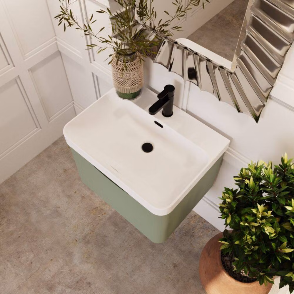 Balterley Arch Wall Hung 1-Drawer Bathroom Vanity with Ceramic Basin, Green, W: 60 cm – 3