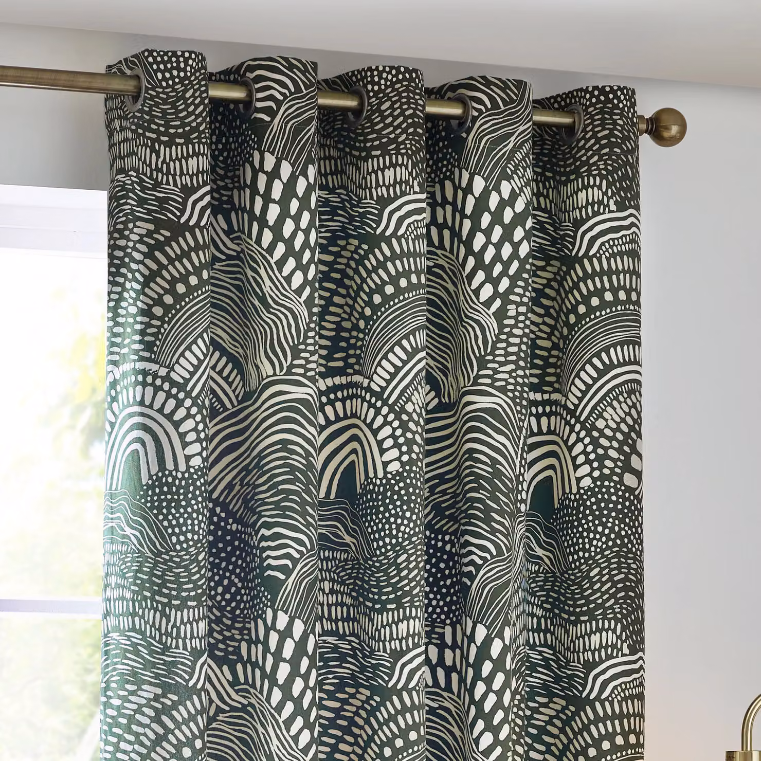 HOEM Nola Abstract Geometric Eyelet Curtains in Green, Width: 117 cm, Height: 182.88 cm – 3