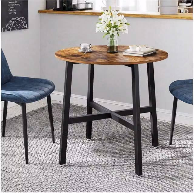 VASAGLE Round Industrial Dining Table in Bronze, Brown and Black