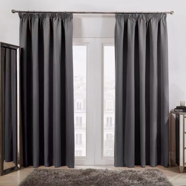 OHS Thermal Blackout Pencil Pleat Curtains in Anthracite Grey, Width: 228 cm, Drop: 228 cm