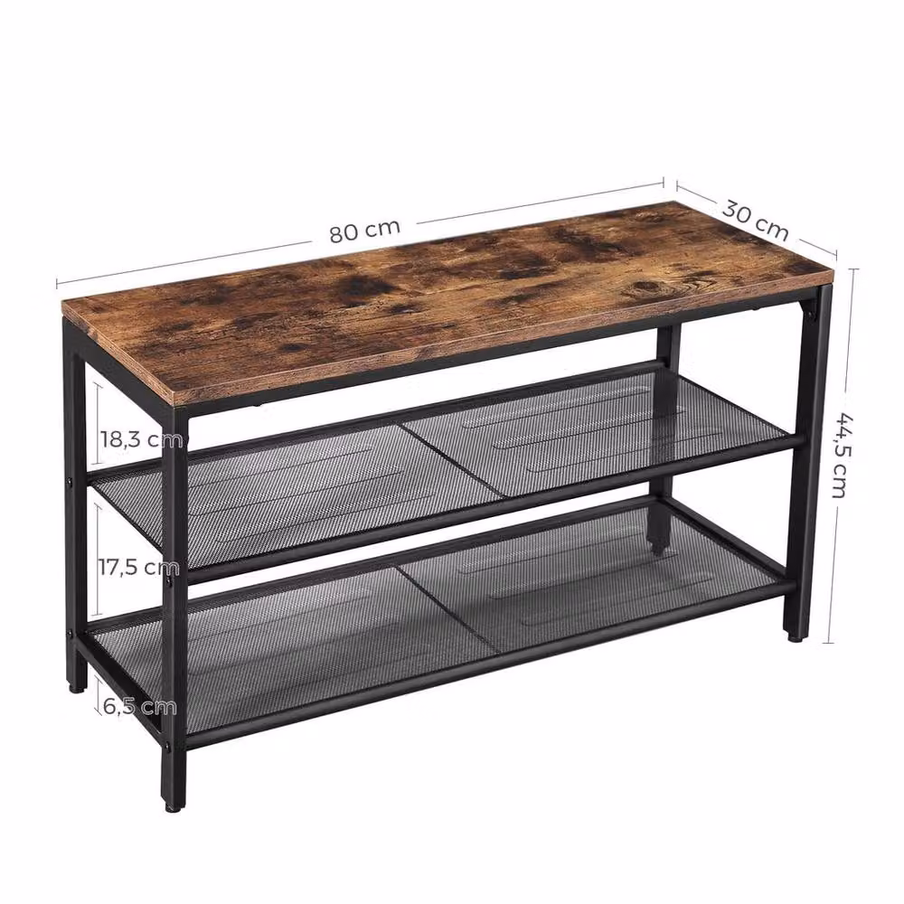 KORVIXA Industrial Shoe Rack with 2 Shelves in Brown and Black, W: 100 cm, H: 90 cm, D: 44.5 cm – 2
