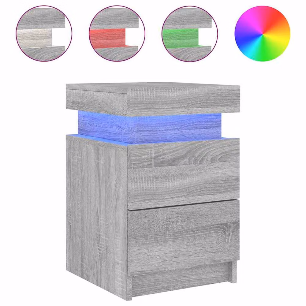 Berkfield Home Beautiful Bedside Cabinet with Integrated LED Lights in Grey Sonoma, W/D/H: 35 x 39 x 55 cm – 2