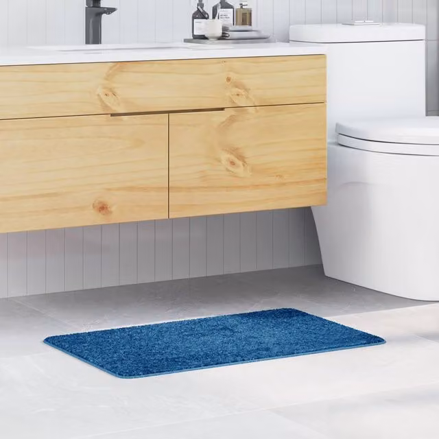 Berkfield Home Non-Slip Rectangular Blue Microfibre Bath Mat W: 50 cm, D: 80 cm