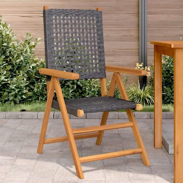 Berkfield Home Set of 2 Black Acacia Wood and Poly Rattan Modern Garden Chairs