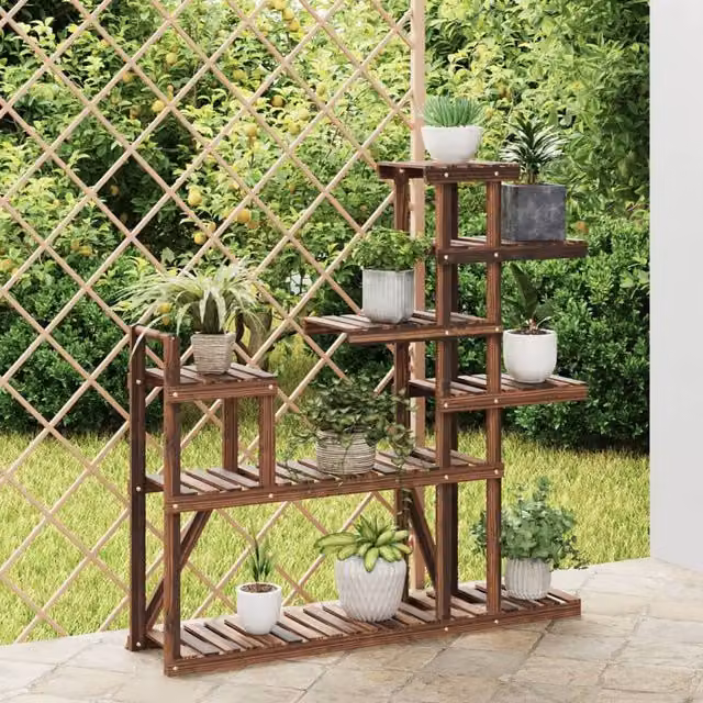 Berkfield Home Retro Wood Flower Stand in Brown, W/D/H: 110 x 25 x 111 cm