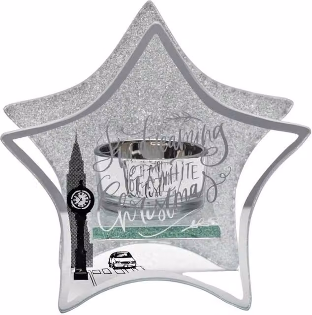 KDMD New York Dreaming of a White Christmas Star Tealight Holder in Silver
