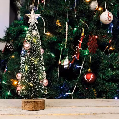 St Helens Home and Garden Battery Powered Tabletop Mini Christmas Tree in Green with Pink and Pearl Baubles – 5