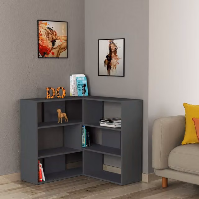Decortie Molly Modern Corner Multipurpose Bookcase Unit Room Separator - Anthracite Grey