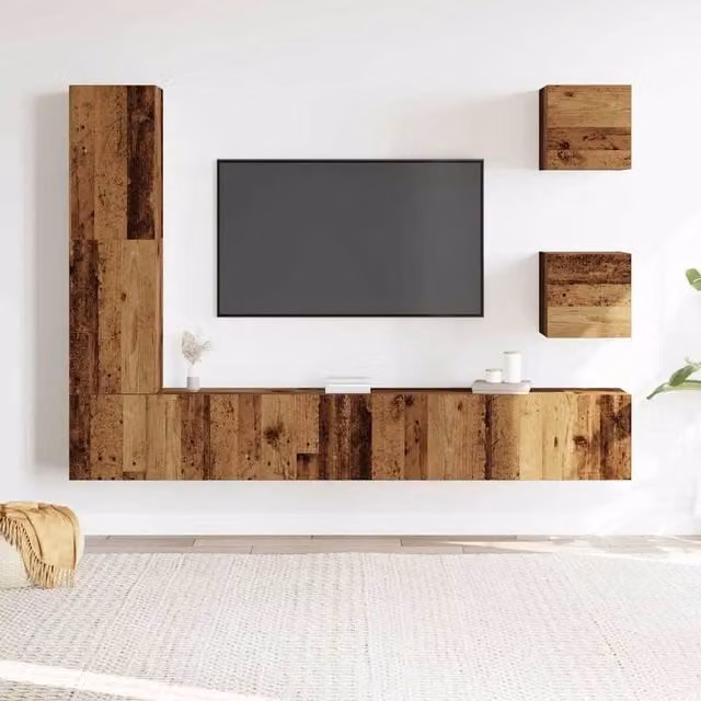 Berkfield Home Classic 5 Piece Wall-Mounted TV Cabinet Set in Brown and Multicolour Engineered Wood