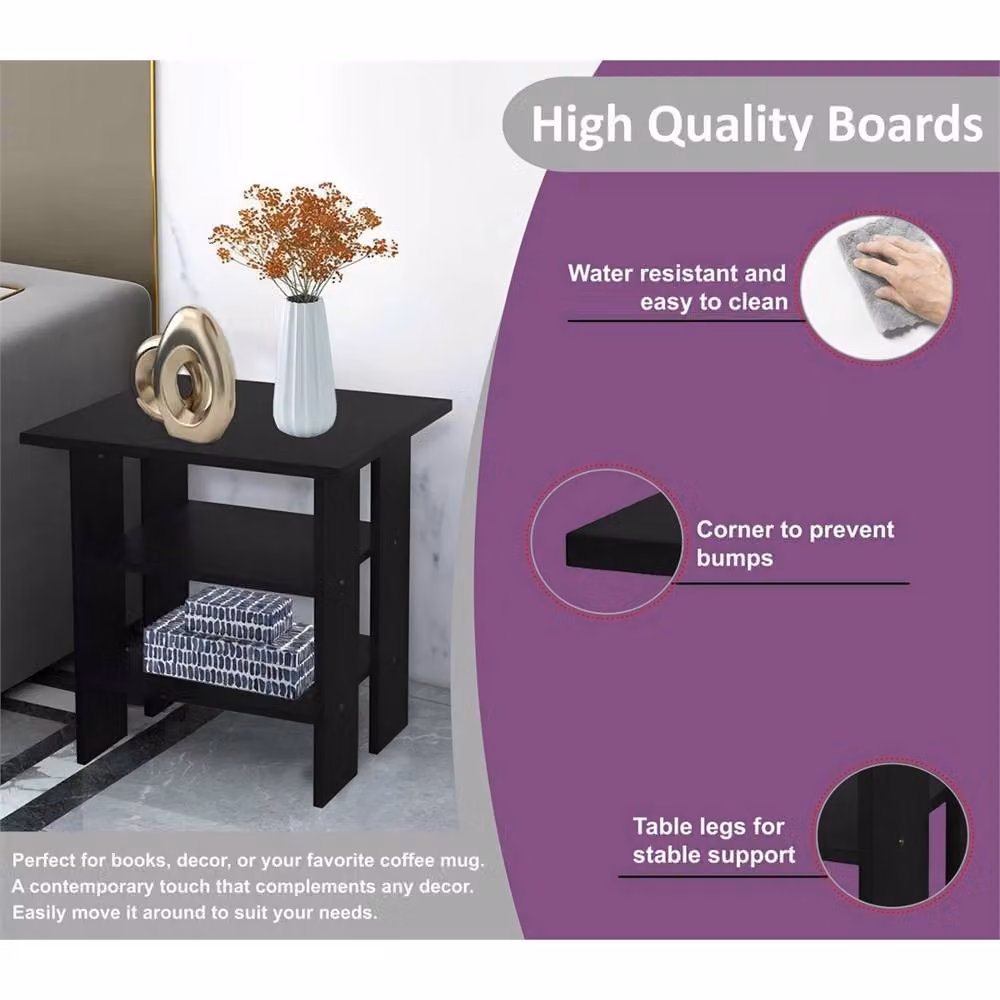 Nordara Black 3 Tier Wooden Side Table and Nightstand – 4
