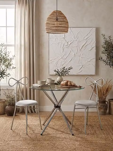 Orsina Modern Round Dining Table with Transparent Glass Top and Silver X-Frame Base – 2