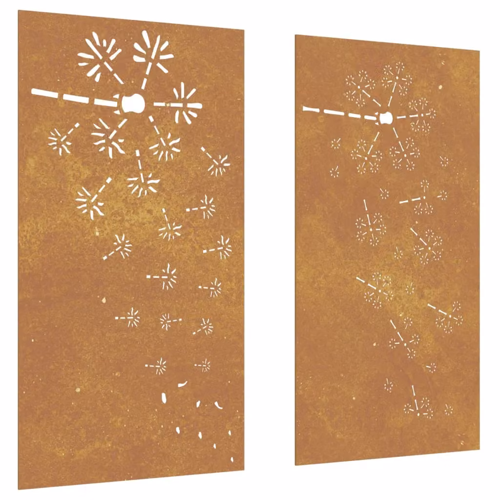 Berkfield Home Set of 2 Brown Corten Steel Floral Wall Decorations, W: 55 cm, H: 105 cm – 2