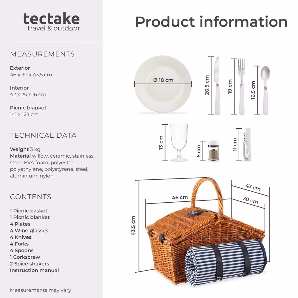 tectake Usedom Picnic Basket in Brown – 5