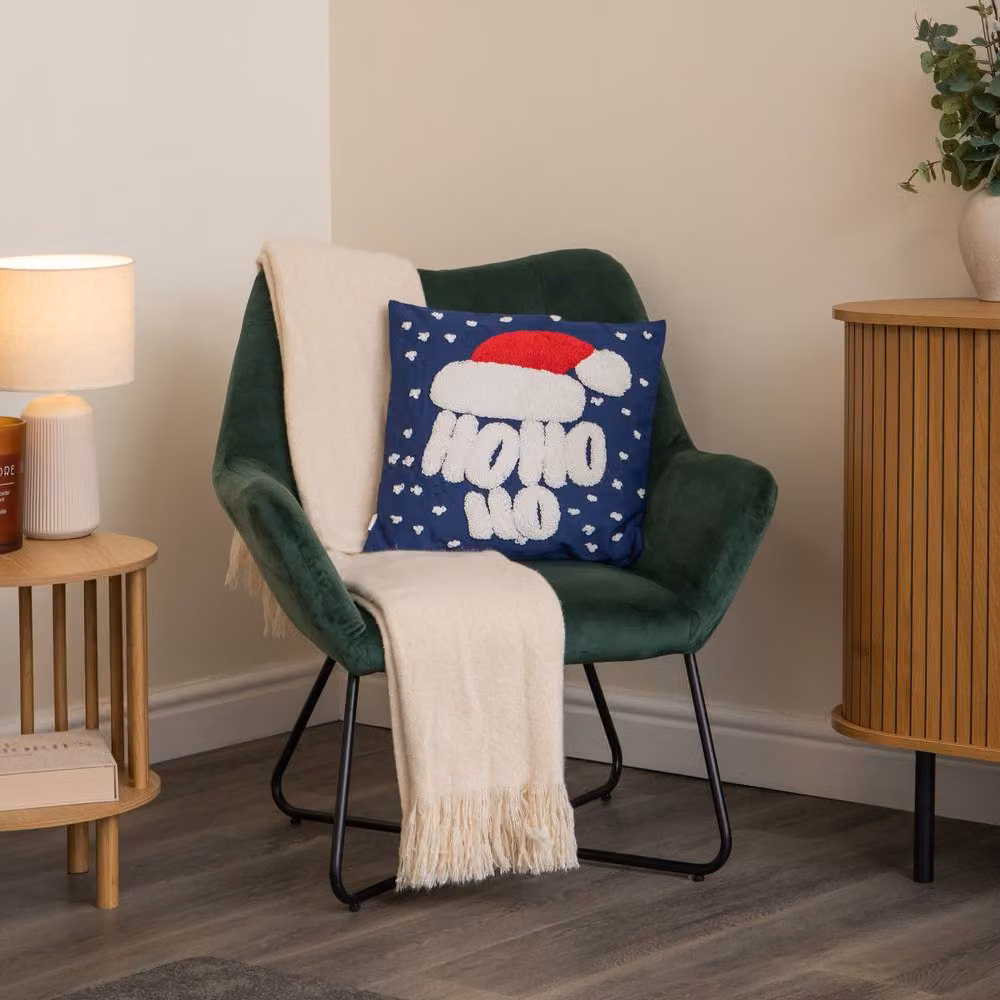 Samuel Alexander Ho Ho Ho Santa Hat Soft Christmas Decorative Cushion, Blue, W: 44 cm – 2