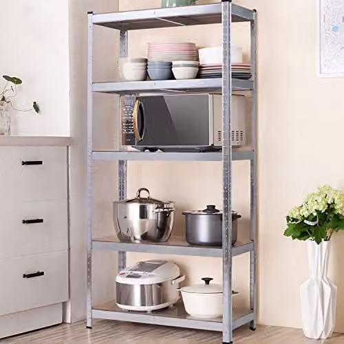 AMOS Heavy Duty 5 Tier Steel Galvanised Adjustable Shelving Unit, Silver, H 180 x W 90 x D 40 cm – 2