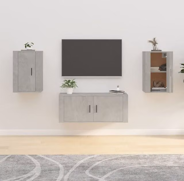 Berkfield Home Wall Mounted TV Cabinets, 2 Pack, Concrete Grey, W: 40 cm, D: 34.5 cm, H: 60 cm – 1