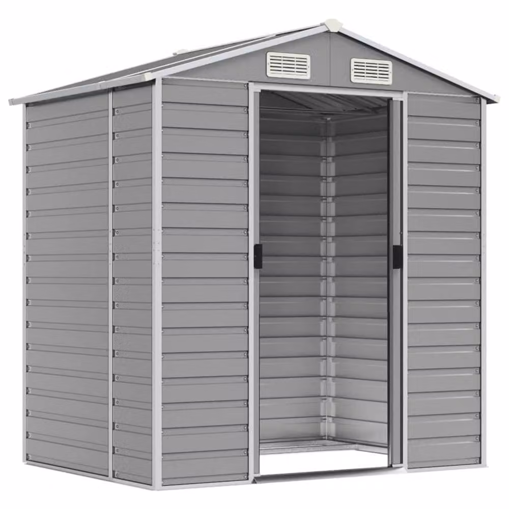 Berkfield Home Pent Garden Shed in Light Grey Galvanised Steel W/D/H: 191 x 130 x 198 cm – 2