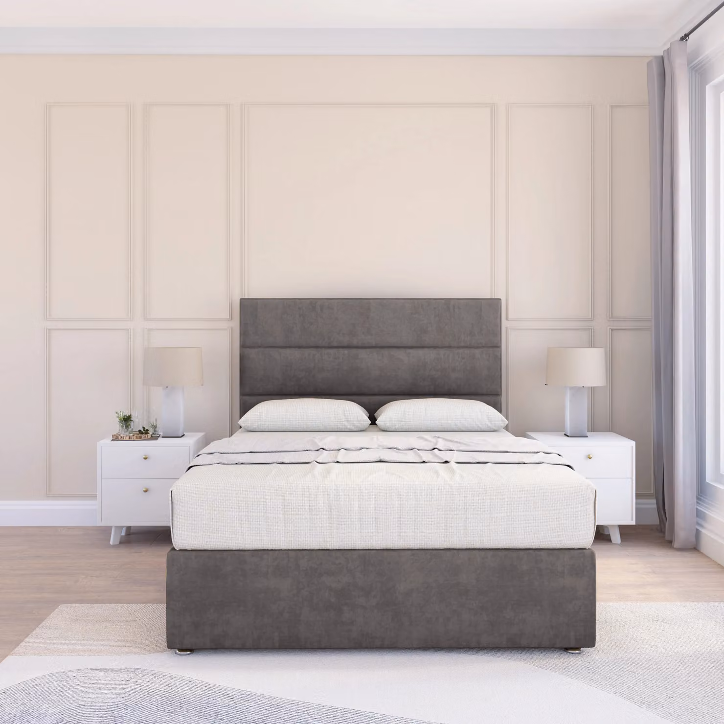 Sloomy California Chesterfield Upholstered Divan Bed Frame with Headboard in Grey, W/D/H: 140 x 200 cm