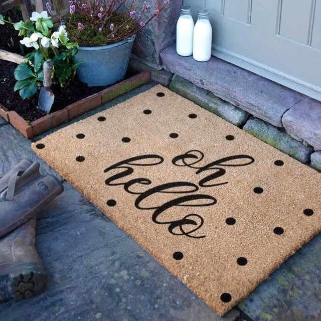 Artsy Mats Oh Hello Country Coir Doormat in Grey and Brown, W: 60 cm, D: 90 cm