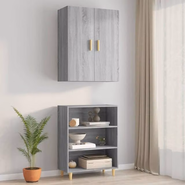 Berkfield Home Hanging Wall Cabinet in Grey Sonoma, W: 69.5 cm, D: 34 cm, H: 90 cm – 1