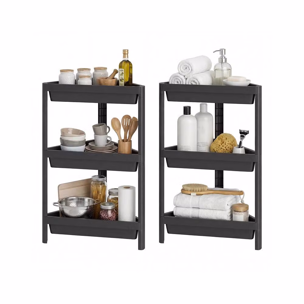 Costway 2-Piece Black 3-Tier Detachable Corner Shower Caddy Freestanding Bathroom Standing Shelves – 5