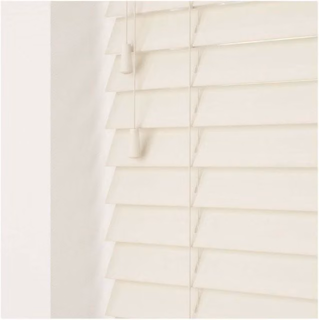 NewEdgeBlinds Smooth Finish Faux Wood Venetian Blinds with Strings, Misty White, W: 60 cm, H: 120 cm