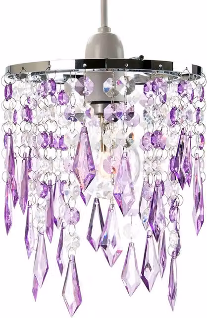 Happy Homewares Modern Waterfall Design Pendant Shade with Purple and Transparent Acrylic Droplets and Beads – 1