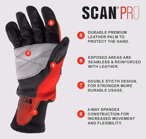 Scan Class 1 Chainsaw Leather Protective Work Gloves in Red, Size L (9) – 2