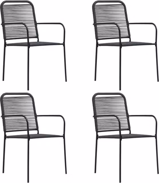 Berkfield Home Set of 4 Minimalist Garden Chairs in Black Cotton Rope and Matt Steel