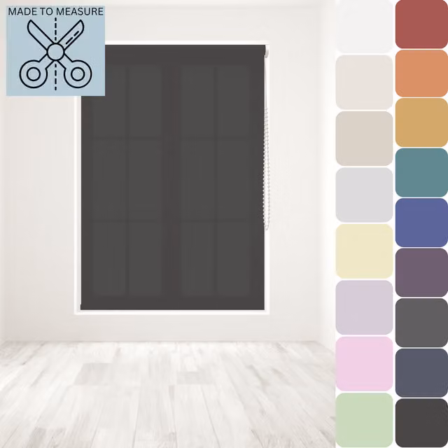 Caecus Made to Measure Straight Edge Opaque Roller Blind in Black, Width: 90 cm