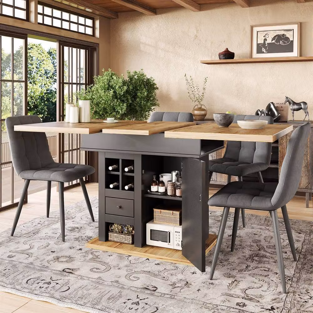 ModernLuxe Extendable Folding Dining Table for 4-6 People, Black MDF and Metal, W: 140 cm, D: 80 cm, H: 75 cm – 3