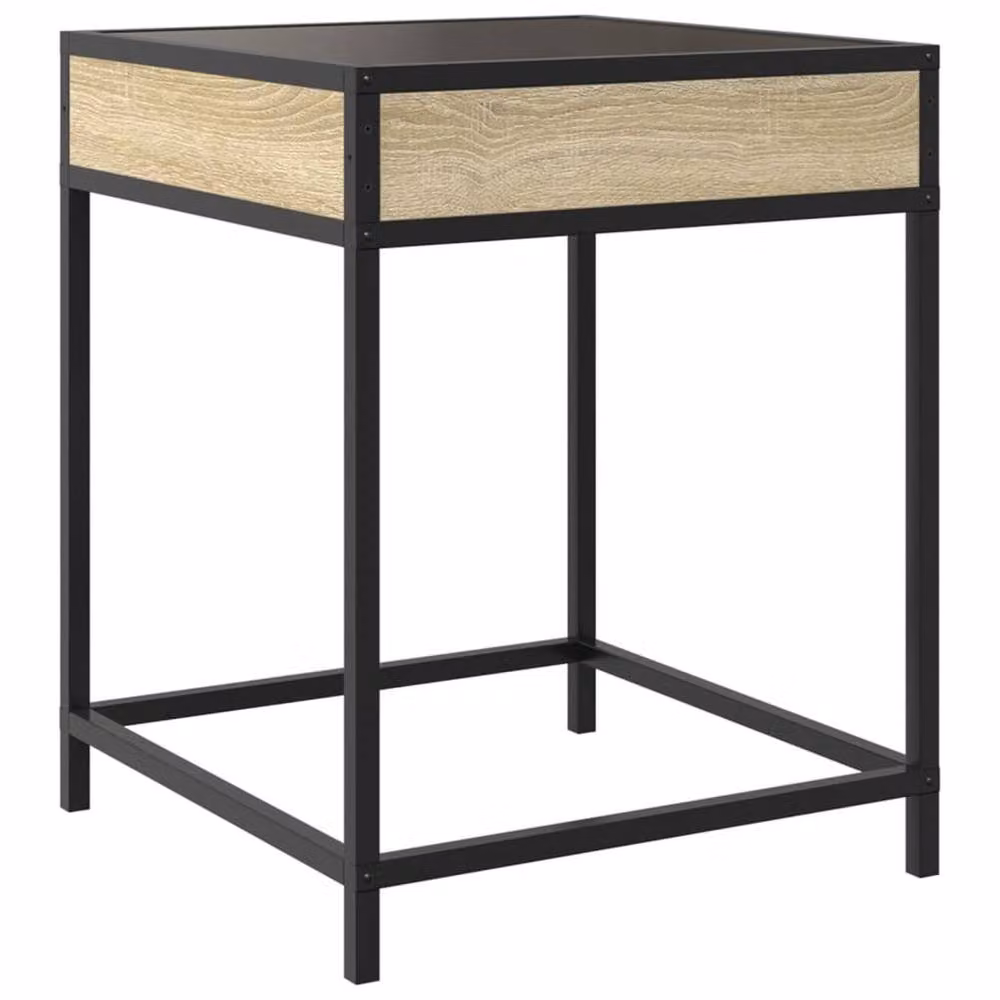 Berkfield Home Infinity LED Decorative Bedside Table in Sonoma Oak and Light Tan, W/D/H: 40 x 40 x 51 cm – 4