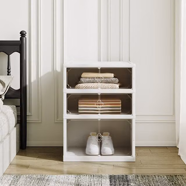 Lifeideas White Multi Tier Foldable Shoe Cabinet with Glass Doors