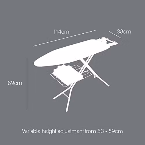 Metaltex Antares Height Adjustable Ironing Board with Iron Rest and Linen Shelf, Multicolour, W/D/H: 114 x 89 x 38 cm – 2