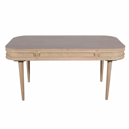 Indian Hub Valencia 6 Seater Dining Table in Brown Mango Wood and Rattan, W165 x D90 x H78 cm