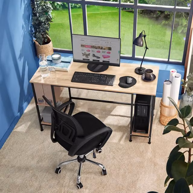 Tectake Stoke Industrial Computer Desk with Built-in Shelves in Oak Sonoma and Brown Wood