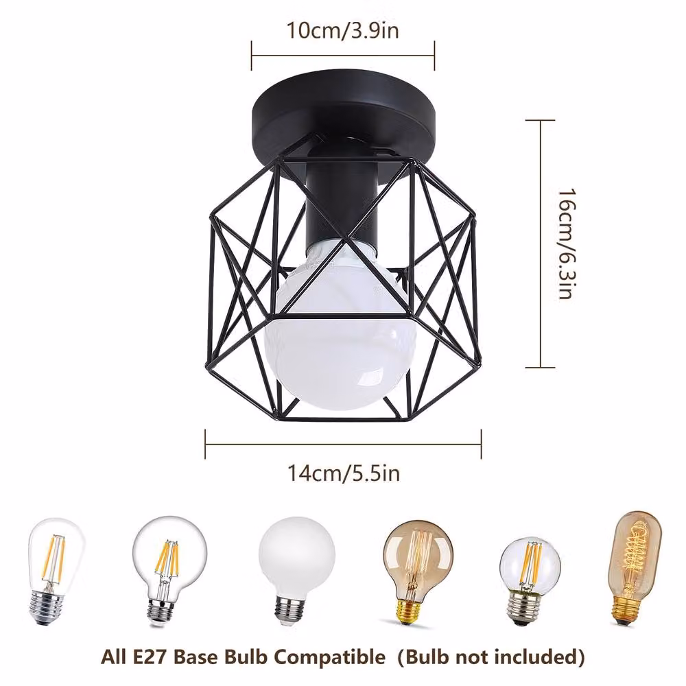 Pheashine 2 Pack Black Hexagonal Metal Ceiling Lights with E27 Base, W/D/H: 14 x 16 x 14 cm – 2