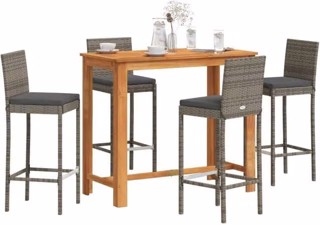 Berkfield Home 5 Piece Grey Garden Bar Set in Solid Acacia Wood and Poly Rattan – 1