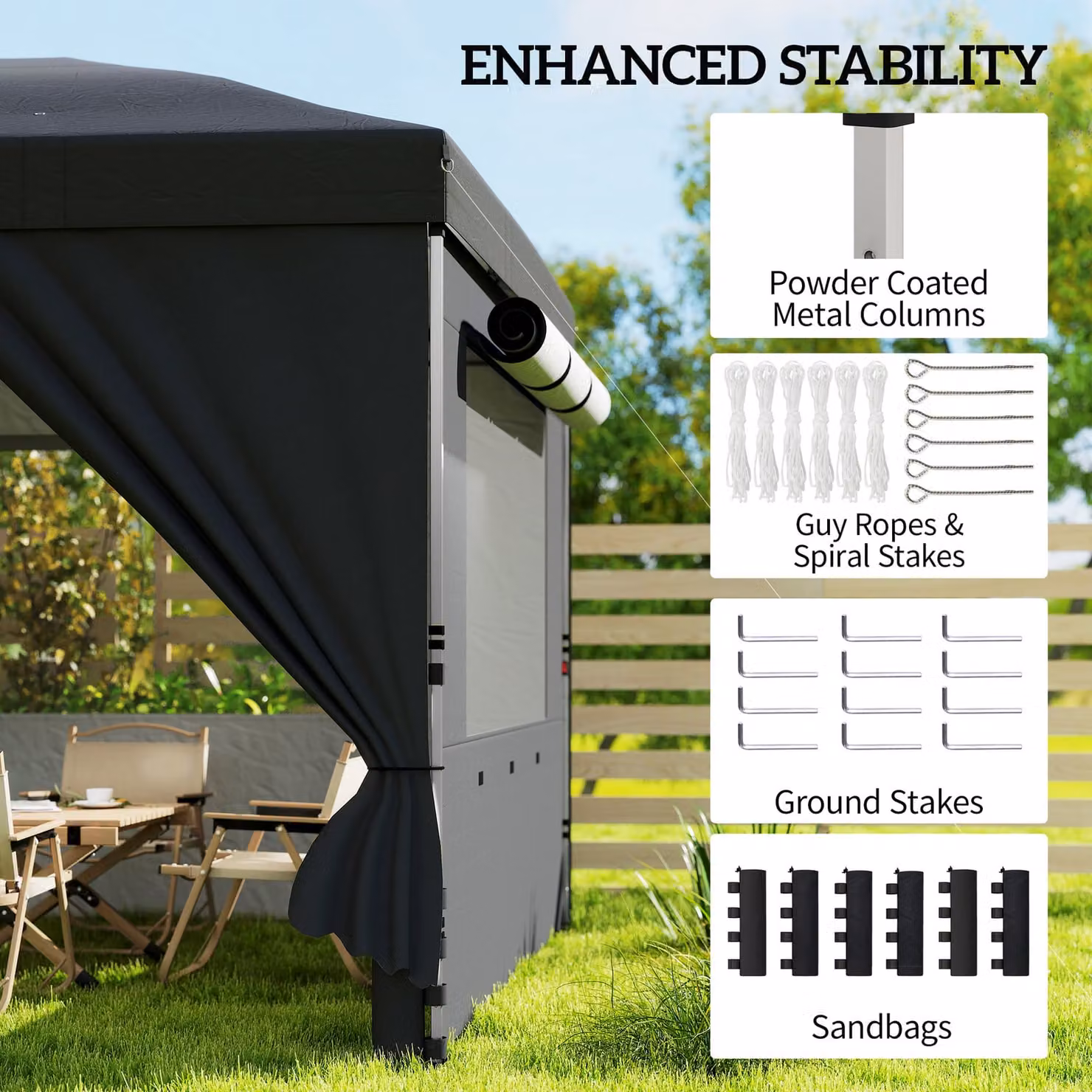 Outsunny Pop Up Garden Gazebo with 6 Sidewalls and UPF 50+ Protection, Black, W: 600 cm, D: 300 cm, H: 210 cm – 6
