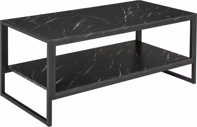 HOMCOM Elegant Two-Tier Coffee Table with Black Marble Print Laminate Top and Metal Frame