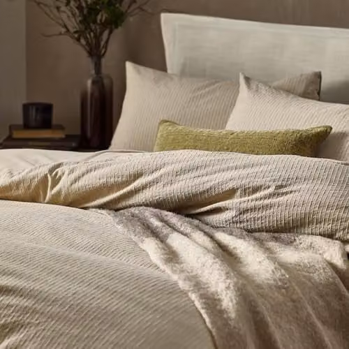 Riva Home Yard Malton Striped Jacquard Cotton Duvet Cover Set, Beige Linen, W/H: 90 x 200 cm – 2