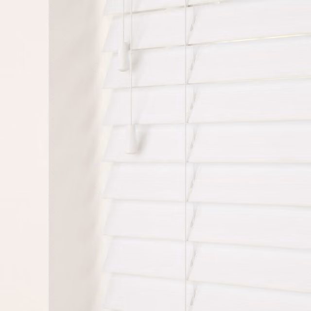 NewEdgeBlinds White Faux Wood Venetian Blinds with Cord, Width: 110 cm