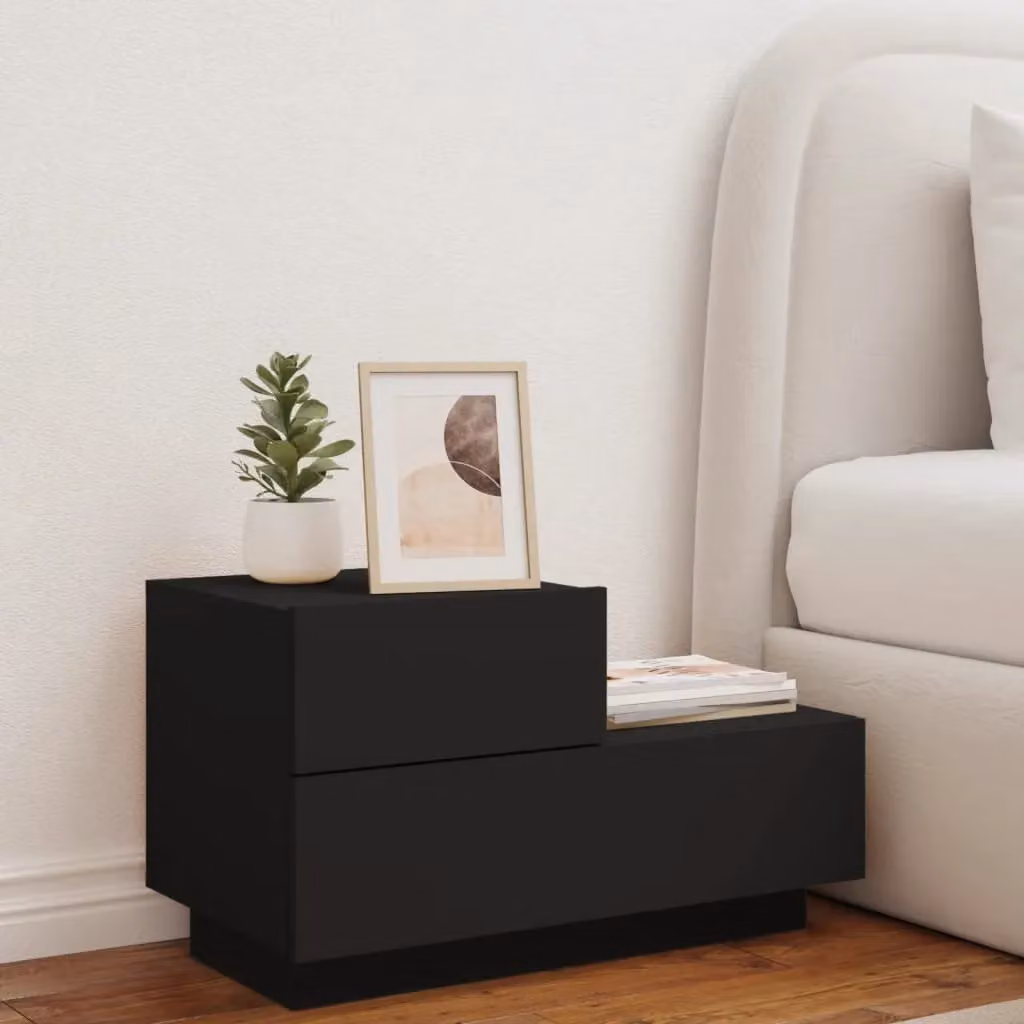 Berkfield Home Modern Black Bedside Cabinet with Integrated LED Lights W: 70 cm, D: 36 cm, H: 40.5 cm – 3