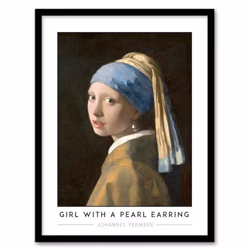 Artery8 Johannes Vermeer Girl With A Pearl Earring Framed Wall Art Print, Multicolour, W: 21 cm, H: 29.7 cm – 1