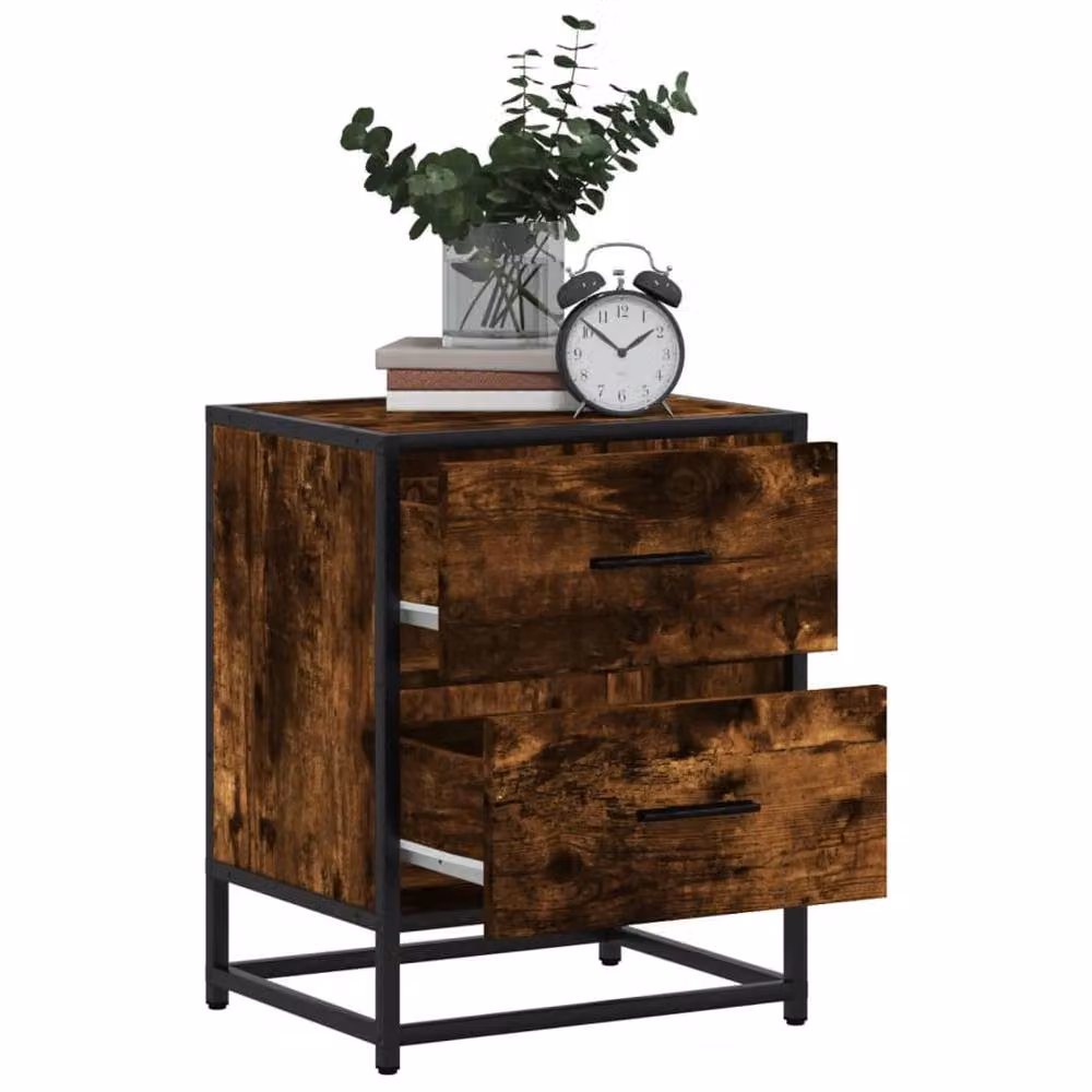 Berkfield Home Decorative Bedside Cabinets, 2 Piece Set in Smoked Oak Brown, W/D/H: 40 x 31 x 50 cm – 4