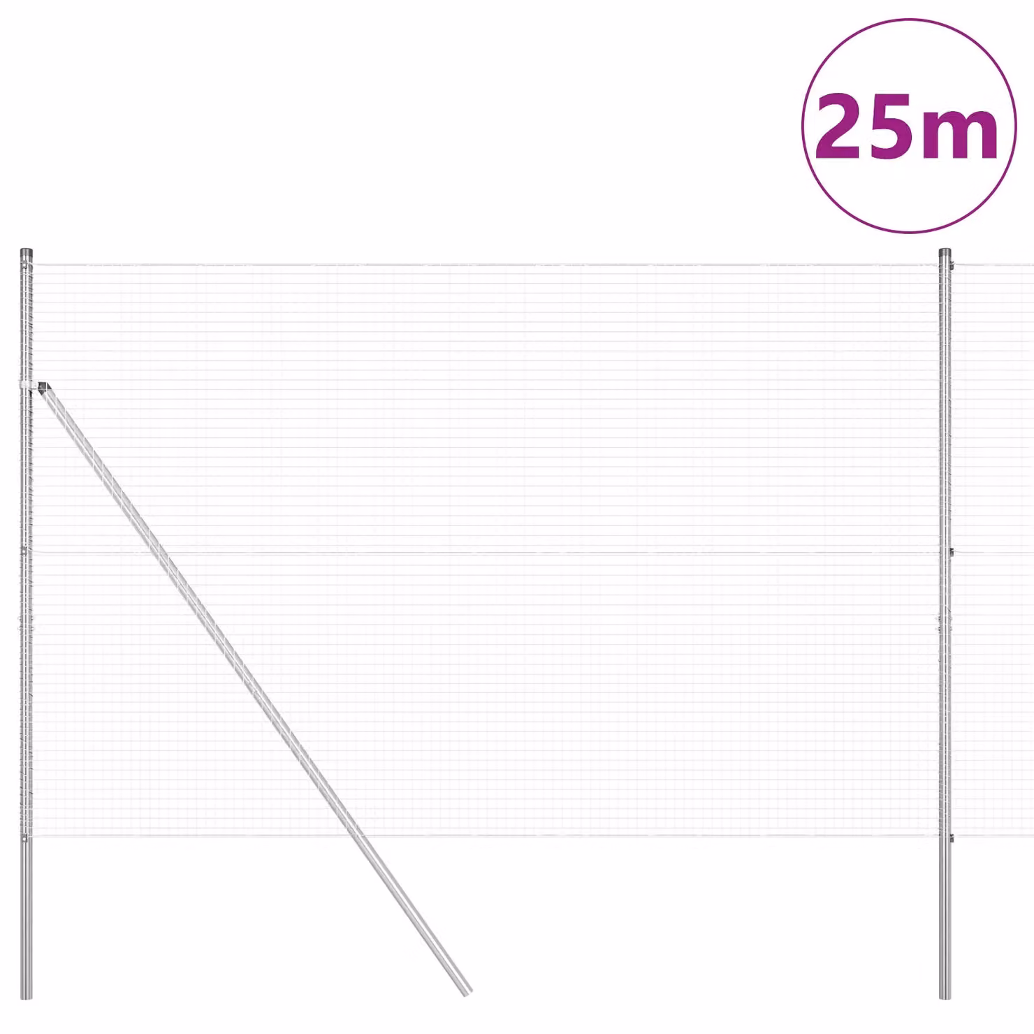 Berkfield Home Galvanised Steel Welded Wire Fence in Silver with 13 Posts, 1.6 x 25 m – 2