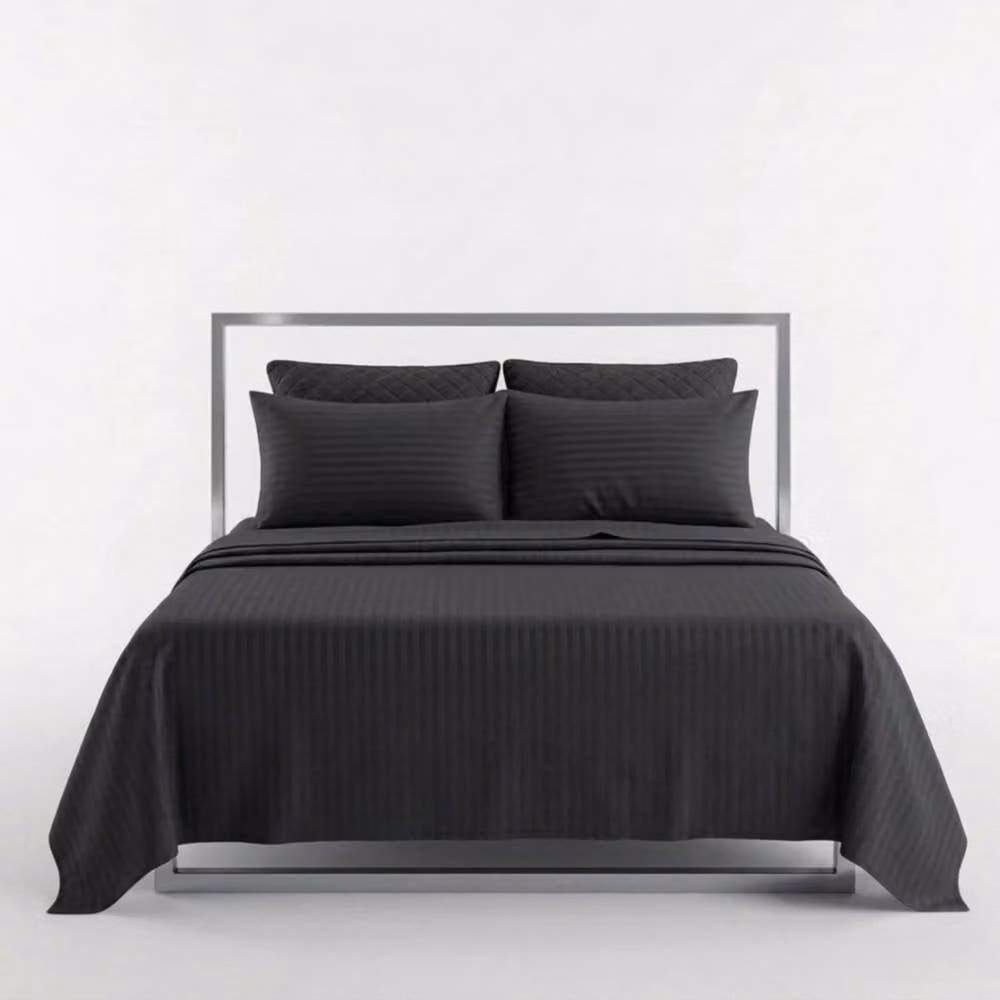 Snug City Luxury Mako Satin Stripe Cotton Rich Soft Flat Sheet Bed Linen in Black, Size: Single (W: 90 cm, L: 200 cm) – 2