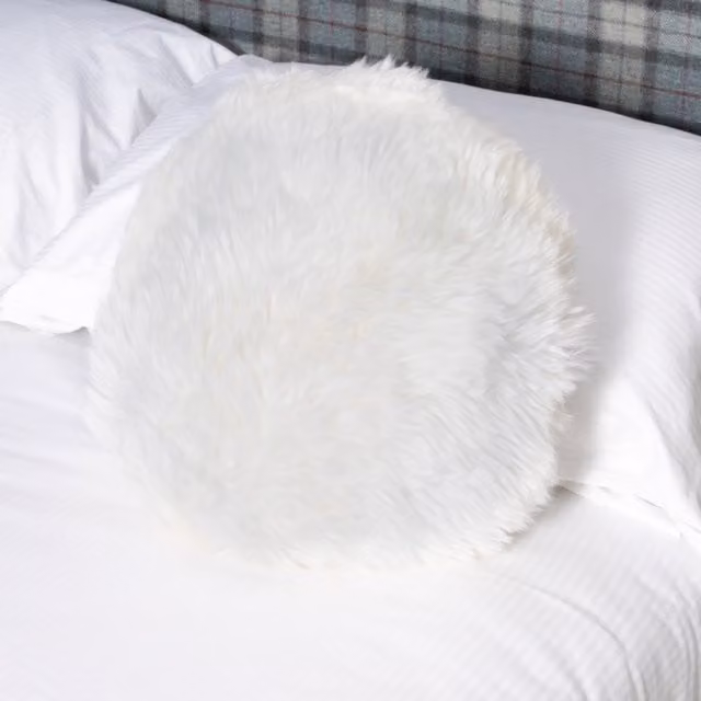 Native Natural Round White Sheepskin and Velvet Cushion