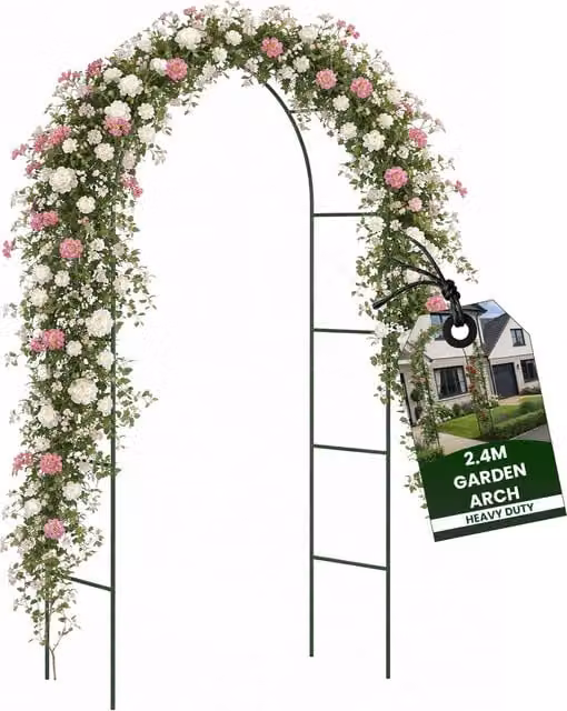 MantraRaj Green Metal Garden Arbor Arch Climbing Frame Support, H: 240 cm, W: 140 cm, D: 38 cm