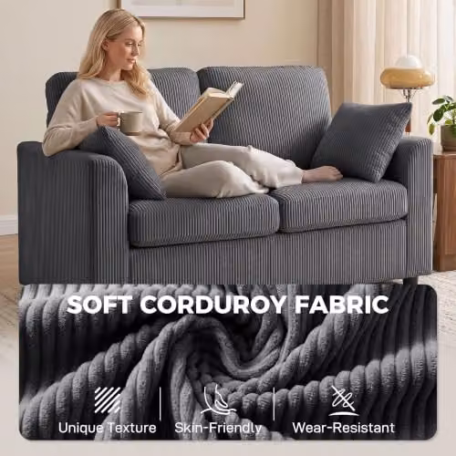 HOMCOM 2 Seater Corduroy Sofa in Grey, W: 144 cm, H: 76 cm, D: 89 cm – 5